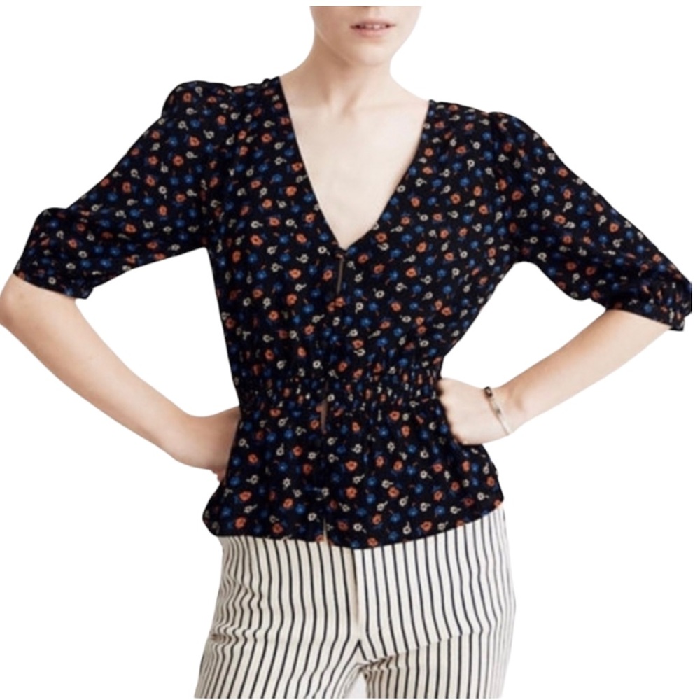 Madewell Prairie Posies Smocked Floral Top Sz 2